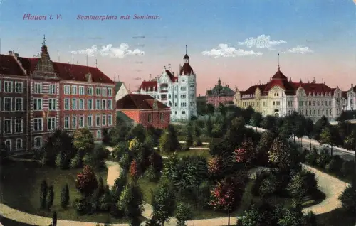 AK Plauen Seminarplatz Seminar Sachsen Vogtland 1917 gelaufen Postkarte