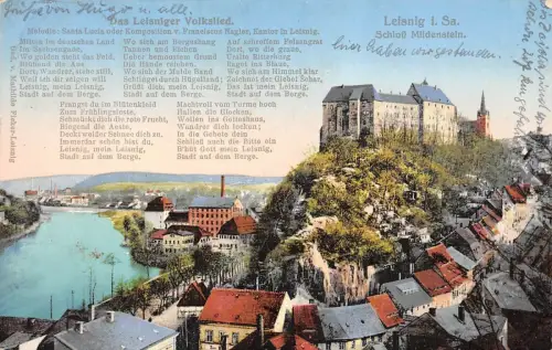 Stadtansicht mit Schloss Mildenstein Leisnig Sachsen Postkarte AK 1931