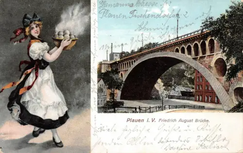 Friedrich August Brücke in Plauen Vogtland Sachsen Postkarte AK 1908