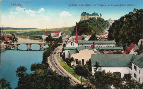 Schloss Mildenstein & Fischendorfer Brücke Mildenstein Sachsen Postkarte AK 1915