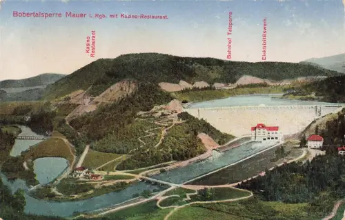Kasino-Restaurant Bobertalsperre Mauer Riesengebirge Schlesien Postkarte AK