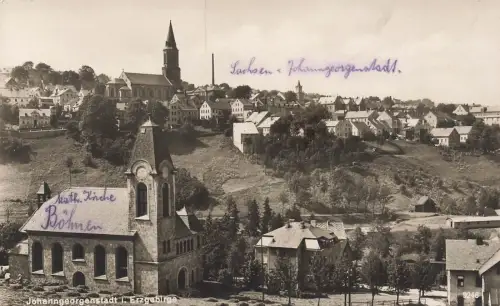 Blick auf Kirche und Johanngeorgenstadt Erzgebirge Sachsen Postkarte AK 1928