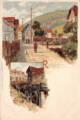 Straßenansicht Ruhla in Thüringen Wassermühle Postkarte