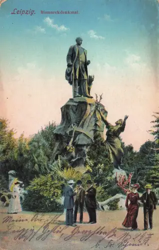 AK Leipzig Bismarckdenkmal Sachsen 1914 gelaufen Postkarte