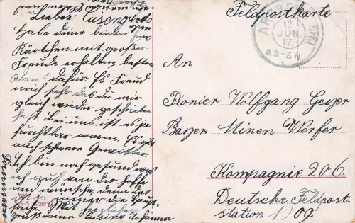 AK 1.WK Fräulein Feldgrau Portrait Uniform 1917 gelaufen Patriotika Postkarte