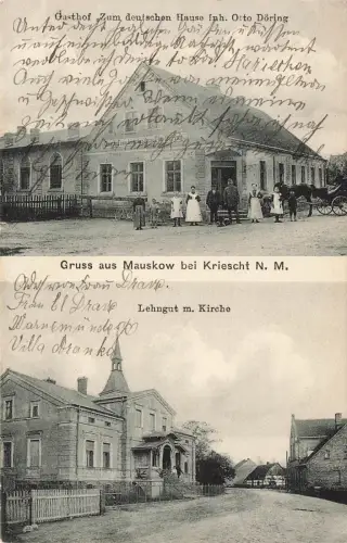 AK Mauskow bei Kiescht N.M. Oststernberg Neumark Gasthof Lehngut Postkarte