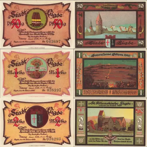 3 x Notgeld LÜGDE Stadt