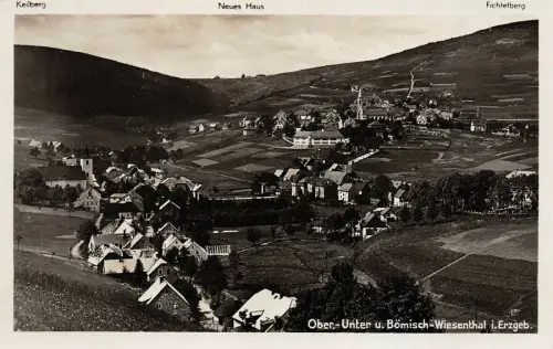 Stadtansicht Ober-Unter- u. Bömisch-Wiesenthal Ergebirge Böhmen Mähren Postkarte