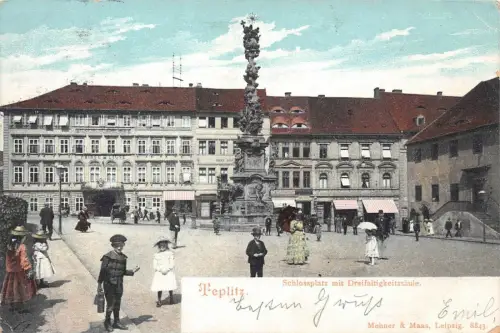 Teplitz (Teplice) Schlossplatz mit Dreifaltigkeitssäule AK 1904