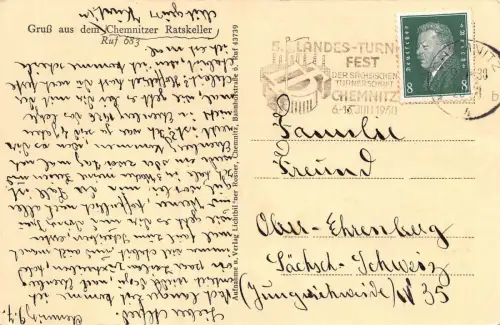 Chemnitz Ratskeller Postkarte AK 1930