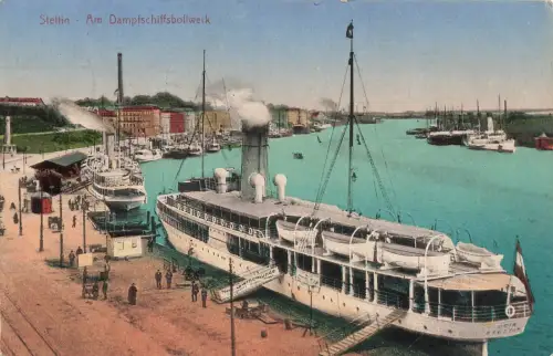 AK Stettin Dampfschiffsbollwerk Dampfschiffe Pommern 1911 gelaufen Postkarte