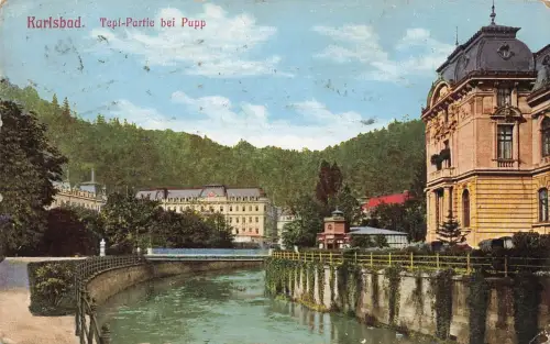Tepl-Partie bei Pupp in Karlsbad Böhmen Postkarte AK