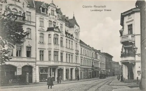 AK Cüstrin-Neustadt Landsberger Strasse Ostbrandenburg gelaufen Postkarte