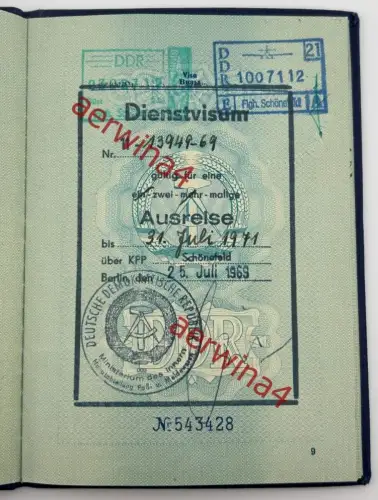 DDR Reisepass Dienstvisa + Aufenthaltskarte, Ausbilder in Algerien Tadmaït 1969