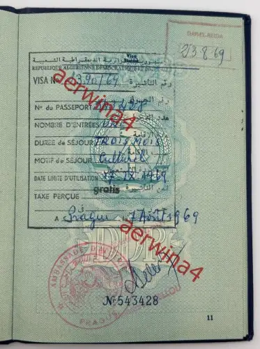 DDR Reisepass Dienstvisa + Aufenthaltskarte, Ausbilder in Algerien Tadmaït 1969