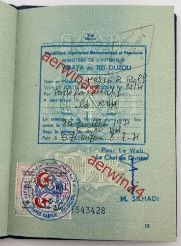 DDR Reisepass Dienstvisa + Aufenthaltskarte, Ausbilder in Algerien Tadmaït 1969