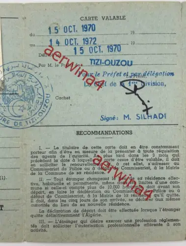DDR Reisepass Dienstvisa + Aufenthaltskarte, Ausbilder in Algerien Tadmaït 1969