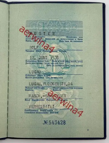 DDR Reisepass Dienstvisa + Aufenthaltskarte, Ausbilder in Algerien Tadmaït 1969