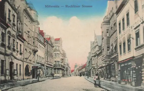 AK Mittweida Rochlitzer Straße Hotel Sachsen 1911 gelaufen Postkarte