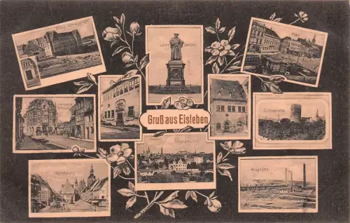 Gruß aus Eisleben Luther Denkmal Totalansicht Krughütte Feldpost AK