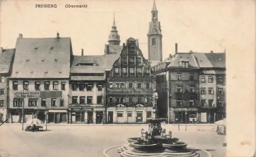 AK Freiberg Obermarkt Brunnen Kirche Sachsen 1917 gelaufen Postkarte