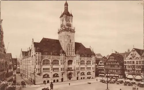 Stuttgart Marktplatz mit Rathaus Baden-Württemberg Postkarte