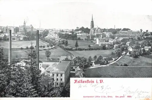 AK Falkenstein Stadtansicht Kirche Sachsen 1904 gelaufen Postkarte