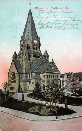 AK Chemnitz Lutherkirche Sachsen 1912 gelaufen Postkarte