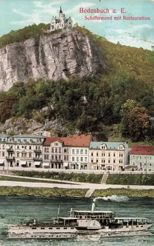AK Bodenbach Schäferwand Restauration Dampfer Böhmen 1910 gelaufen Postkarte