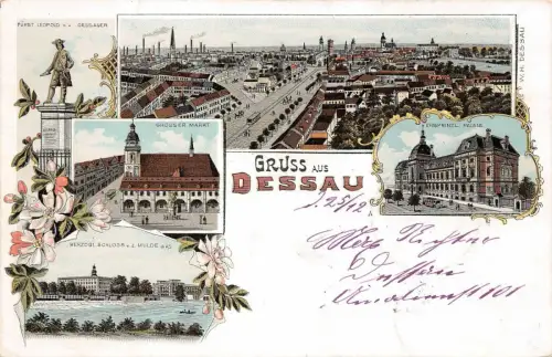 Gruss aus Dessau Grosser Markt Erbprinzl. Palais Postkarte AK 1898