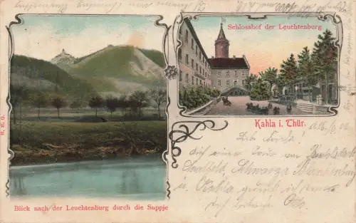 AK Kahla Schlosshof Leuchtenburg Suppje Thüringen 1902 gelaufen Postkarte