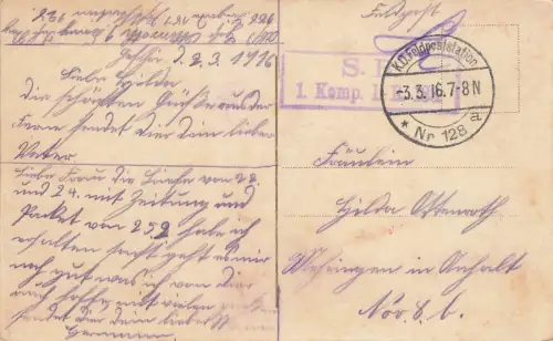 AK 1.WK Fräulein Feldgrau kleines Mädchen Uniform 1916 gelaufen Patriotika