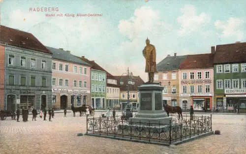 AK Radeberg König Albert-Denkmal Markt Sachsen 1909 gelaufen Postkarte