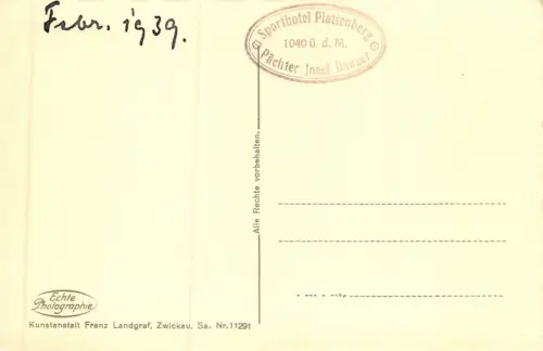 Plattenberg im Sudetengau 1040 m Wintersportplatz Postkarte AK