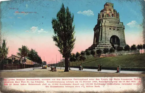 AK Leipzig Völkerschlachtdenkmal Straßenbahn Sachsen 1915 gelaufen Postkarte
