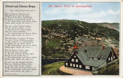 Am kleinen Teich im Riesengebirge Schlesien Postkarte AK