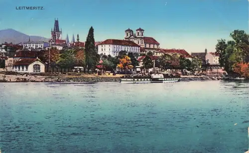 AK Leitmeritz Litoměřice Stadtansicht See Böhmen 1908 gelaufen Postkarte