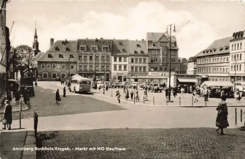Markt mit HO-Kaufhaus Annaberg-Buchholz Erzgebirge Sachsen Postkarte AK 1964