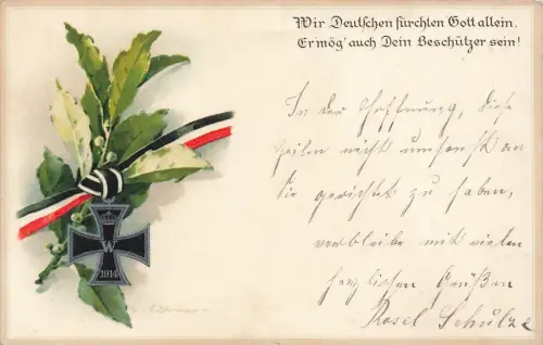 AK 1.WK Wir deutschen fürchten Gott allein EK2 Spruchkarte ungelaufen Patriotika