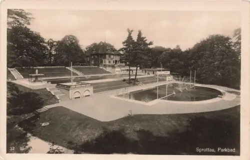 Parkbad in Sprottau Szprotawa Schlesien Postkarte AK