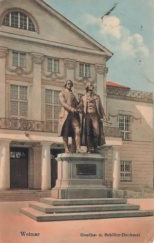 AK Weimar Goethe Schiller Denkmal Thüringen 1917 gelaufen Postkarte