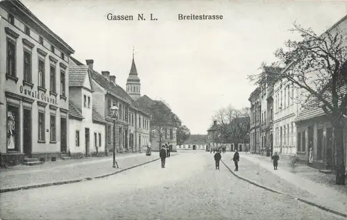 AK Gassen Jasień Breitestrasse Kirche Ostbrandenburg 1909 gelaufen Postkarte