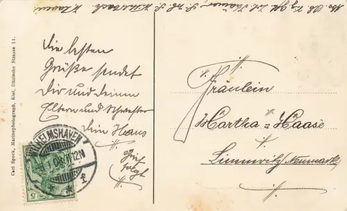 AK S.M.S. Wittelsbach Linienschiffen Kaiserliche Marine 1908 gelaufen Postkarte