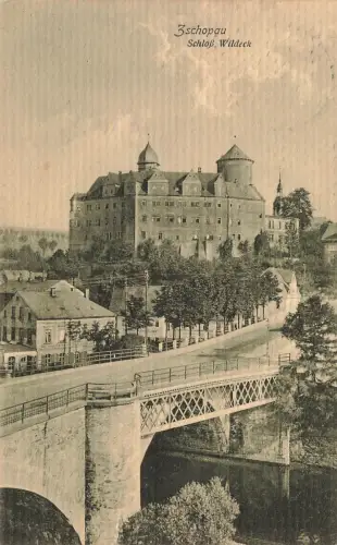 AK Zschopau Schloss Wildeck Brücke Sachsen 1916 gelaufen Postkarte