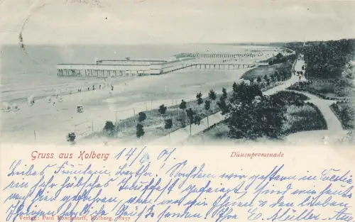 AK Kolberg Dünenpromenade Strand Pommern 1901 gelaufen Postkarte