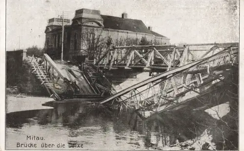 Brücke über die Drixe Mitau Lettland Postkarte AK 1918
