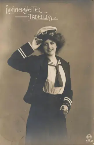 AK 1.WK Donnerwetter Tadellos Frau Matrosin Marine 1909 gelaufen Patriotika