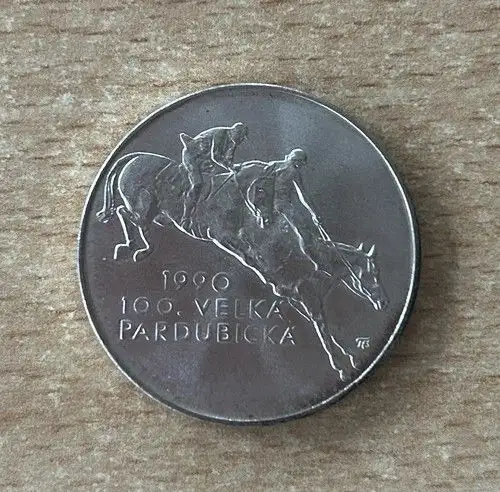 Tschechoslowakei 100 Kronen 1990 Rennen in Pardubice Silber
