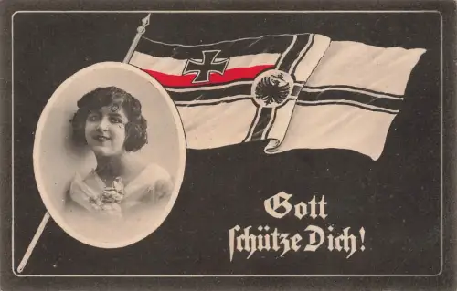 Gott Schütze Dich! Portrait Mädchen und Reichsfahne Postkarte AK 1916