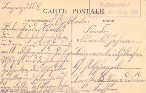 Longwy-Haut Eglise Hotel de Ville Soldatenbrief Inft. Regt. 102 Postkarte